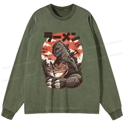 Tokyo-Tiger Ramen Monster Japanese Washed Long Sleeve T-Shirt