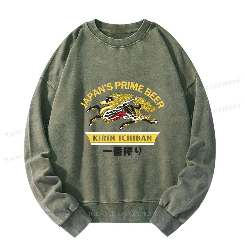 Tokyo-Tiger Kirin Ichiban Beer Logo Japanese Washed Sweatshirt