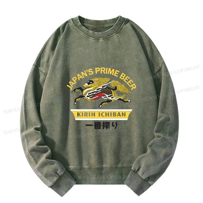 Tokyo-Tiger Kirin Ichiban Beer Logo Japanese Washed Sweatshirt