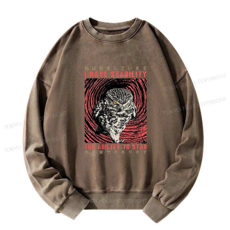 Tokyo-Tiger I Have Stability Owl Washed Sweatshirt