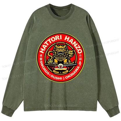 Tokyo-Tiger Hattori Hanzo - Swords & Sushi Essential Washed Long Sleeve T-Shirt