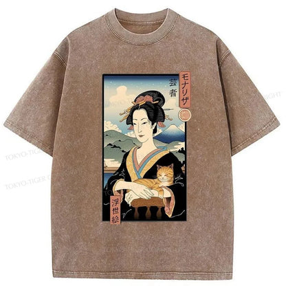 Tokyo-Tiger Lisa Ukiyo-e Posters Japanese Washed T-Shirt