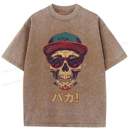 Tokyo-Tiger Fashion Skull Japanese Washed T-Shirt