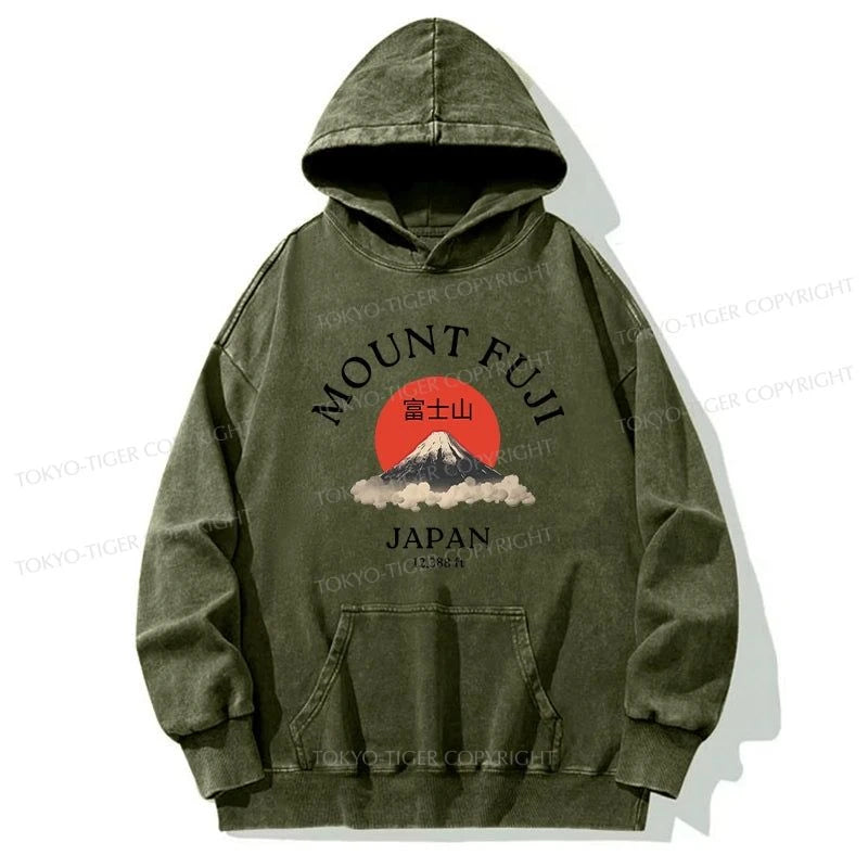 Tokyo-Tiger Japan Mount Fuji Sun Unisex Washed Hoodie