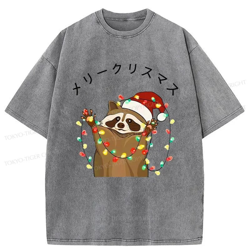 Tokyo-Tiger Raccoon Christmas Washed T-Shirt