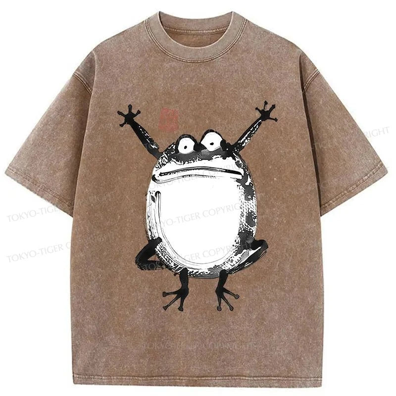 Tokyo-Tiger Funny Frog Jump Washed T-Shirt