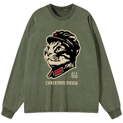 Tokyo-Tiger Chinese Spirit Cat Washed Long Sleeve T-Shirt