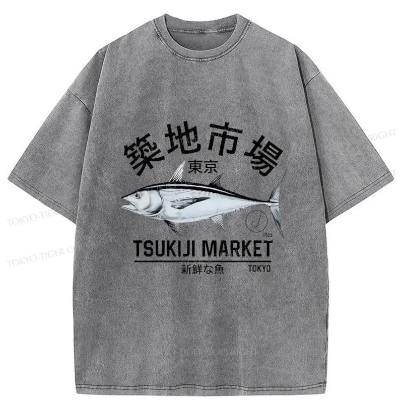 Tokyo-Tiger Japanese Tsukiji Market Retro Washed T-Shirt