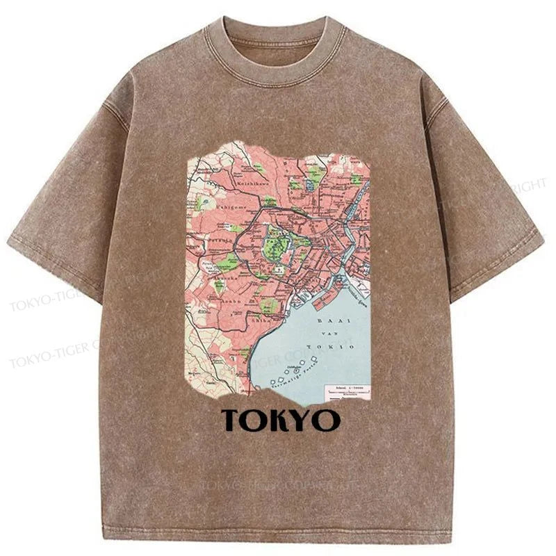 Tokyo-Tiger Tokyo City Vintage Map Washed T-Shirt