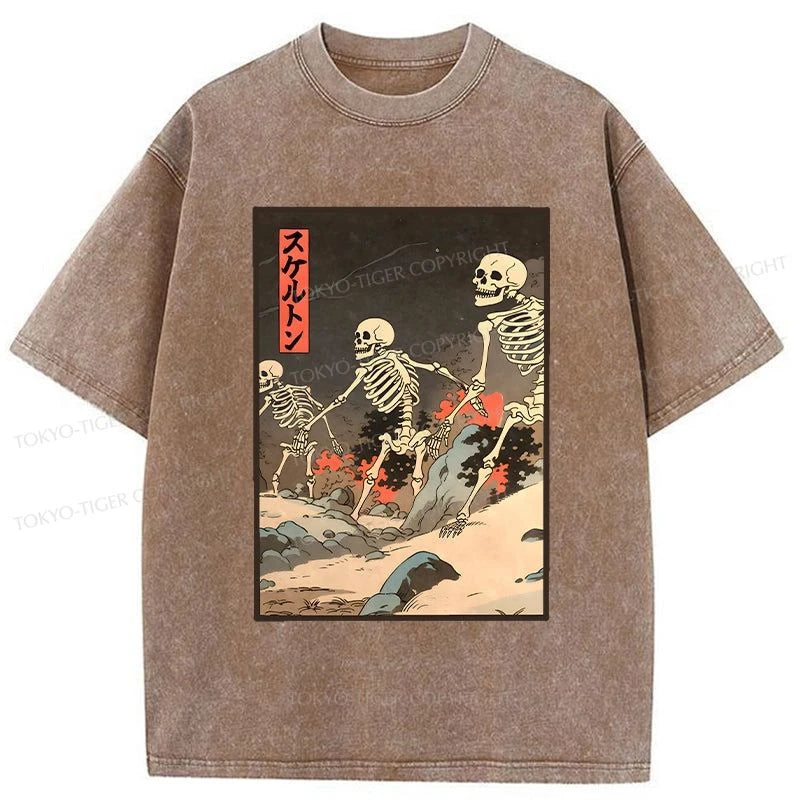 Tokyo-Tiger Japanese Rising Skeletons Washed T-Shirt