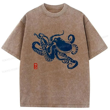 Tokyo-Tiger Japanese Octopus Washed T-Shirt