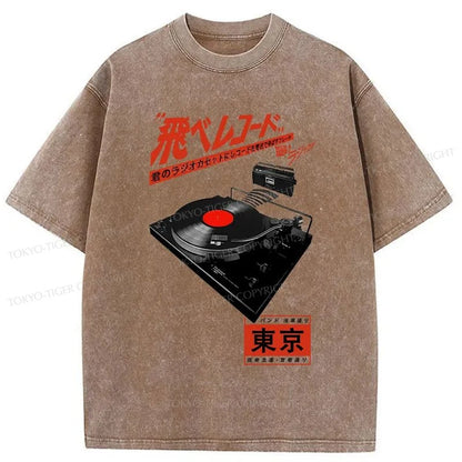 Tokyo-Tiger Japan Record Music Art Washed T-Shirt