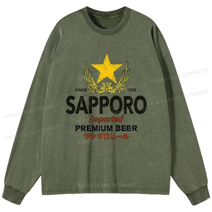 Tokyo-Tiger Sapporo Beer Star Japanese Washed Long Sleeve T-Shirt