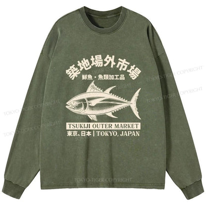 Tokyo-Tiger Sakana Tsukiji Fish Market Washed Long Sleeve T-Shirt