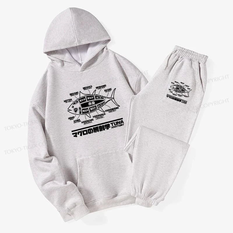 Tokyo-Tiger Tuna Dissection Map Japanese Fleece Lined Hoodie Set