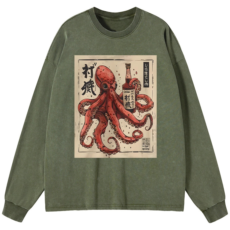 Tokyo-Tiger Osaka Saké Octopus Washed Long Sleeve T-Shirt