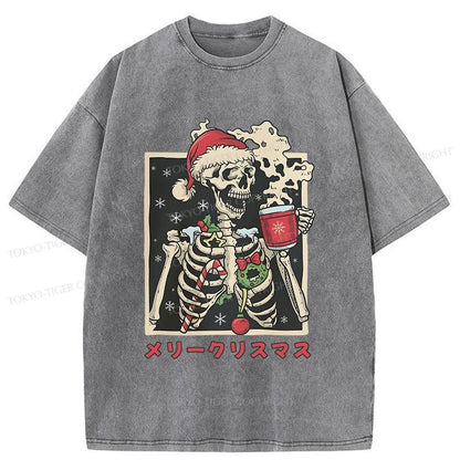 Tokyo-Tiger Skeleton Christmas Japanese Washed T-Shirt