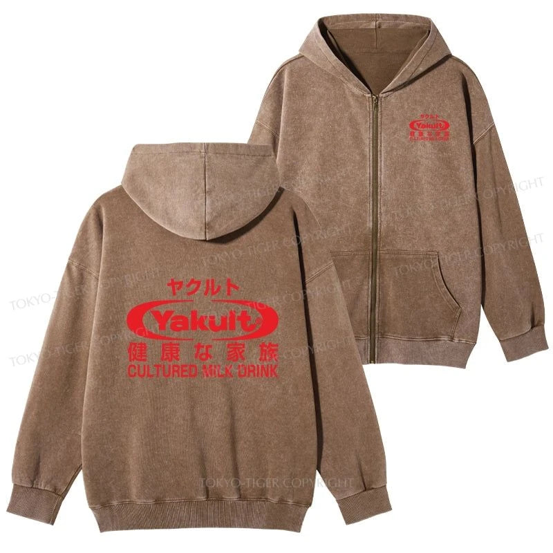 Tokyo-Tiger Yakult Logo Washed Zip Hoodie