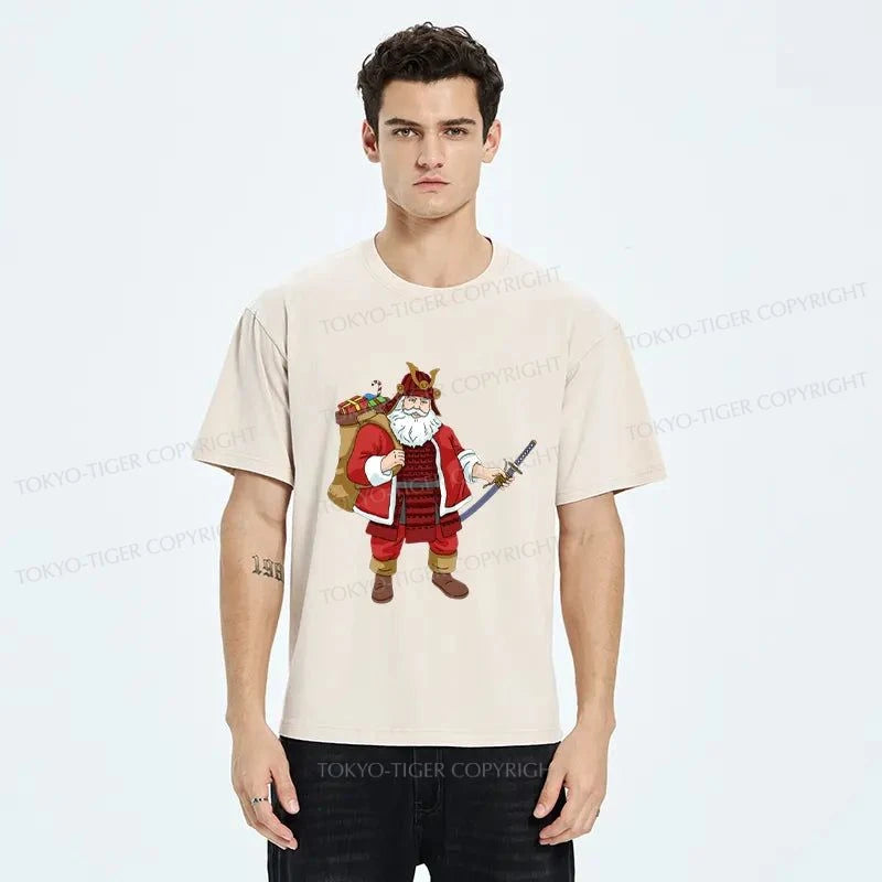 Tokyo-Tiger Japanese Samurai Christmas Washed T-Shirt