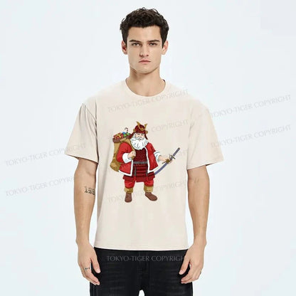 Tokyo-Tiger Japanese Samurai Christmas Washed T-Shirt