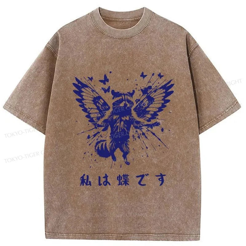 Tokyo-Tiger Raccoon Imagined He Was A Butterfly Washed T-Shirt