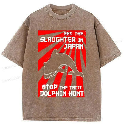 Tokyo-Tiger Protest The Taiji Dolphin Hunt Washed T-Shirt