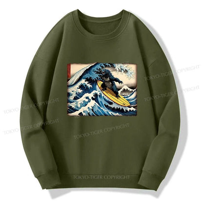 Tokyo-Tiger Dinosaur Surfing Japanese Sweatshirt