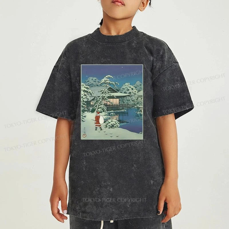 Tokyo-Tiger Ukiyoe Santa Claus Kids Washed T-Shirt