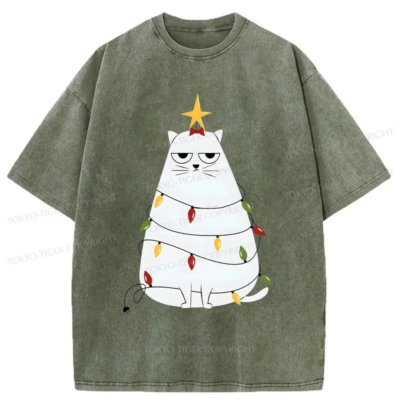 Tokyo-Tiger Chubby Cat Celebrates Christmas Washed T-Shirt