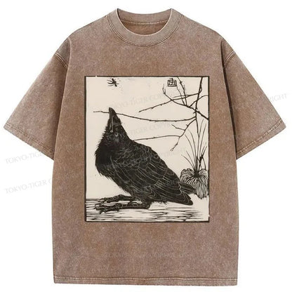 Tokyo-Tiger Crow Print Japanese Washed T-Shirt