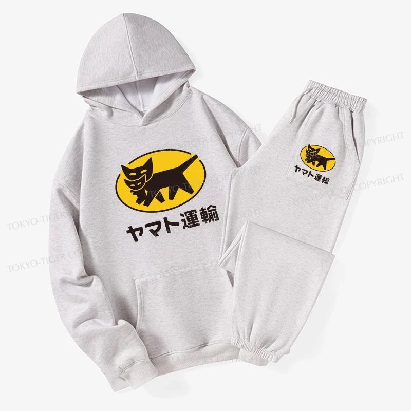 Tokyo-Tiger Black Cat Transport Pattern Japanese Fleece Lined Hoodie Set