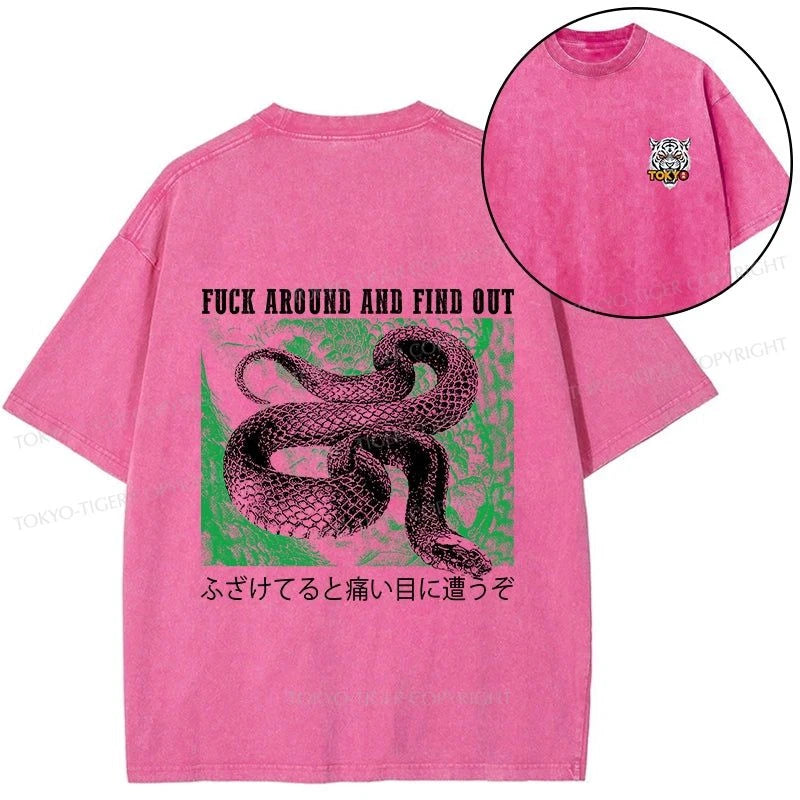 Tokyo-Tiger Cold And Heartless Snake Front Back Washed T-Shirt