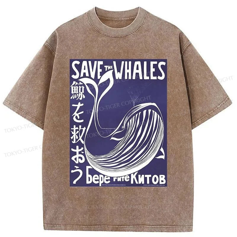 Tokyo-Tiger Save The Whales Japanese Washed T-Shirt