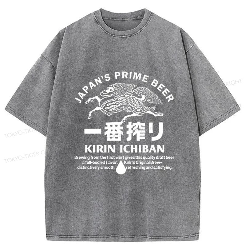 Tokyo-Tiger Kirin Ichiban Beer Logo Washed T-Shirt