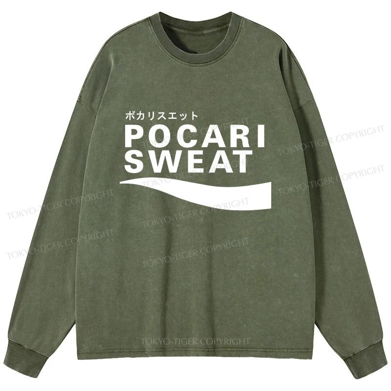 Tokyo-Tiger Japanese Pocari Sweat Logo Washed Long Sleeve T-Shirt