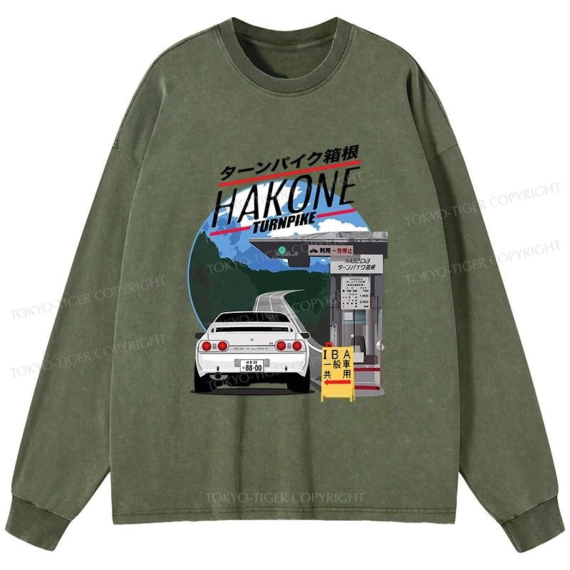 Tokyo-Tiger Hakone Nissan Skyline R32 JDM Washed Long Sleeve T-Shirt