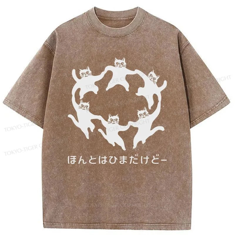 Tokyo-Tiger Leisure Cats Japanese Washed T-Shirt