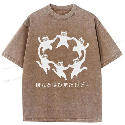 Tokyo-Tiger Leisure Cats Japanese Washed T-Shirt