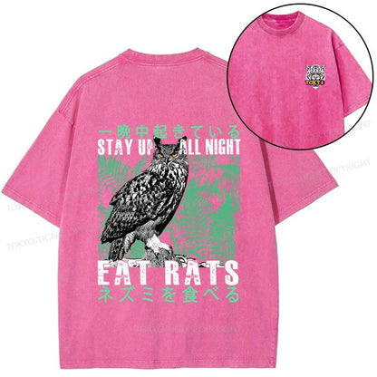 Tokyo-Tiger Owls Prey On Rats At Night Front Back Washed T-Shirt