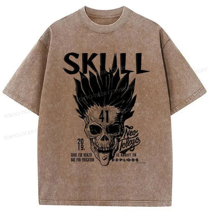 Tokyo-Tiger Japanese Scary Skull Washed T-Shirt