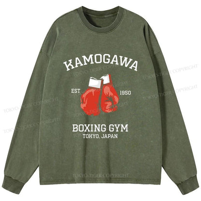 Tokyo-Tiger Retro Boxing Gloves Manga Anime Washed Long Sleeve T-Shirt