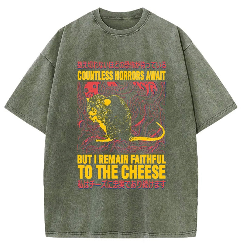 Tokyo-Tiger Faithful to the Cheese Japanese Horror Rat Washed T-Shirt