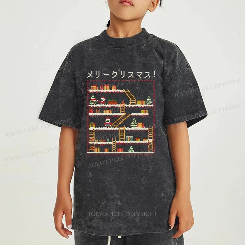 Tokyo-Tiger Santa Claus Climber Christmas Kids Washed T-Shirt