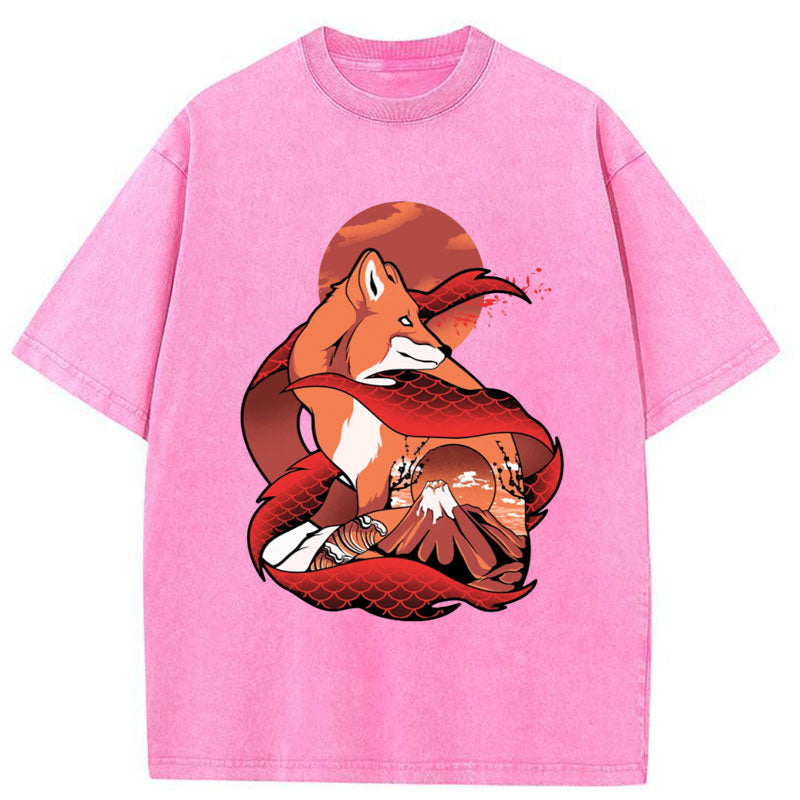 Tokyo-Tiger Japanese Fox Art Fuji Washed T-Shirt