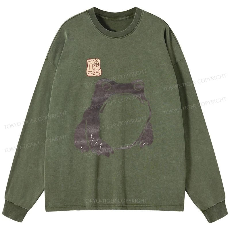 Tokyo-Tiger Matsumoto Hoji woodblock print frog Washed Long Sleeve T-Shirt