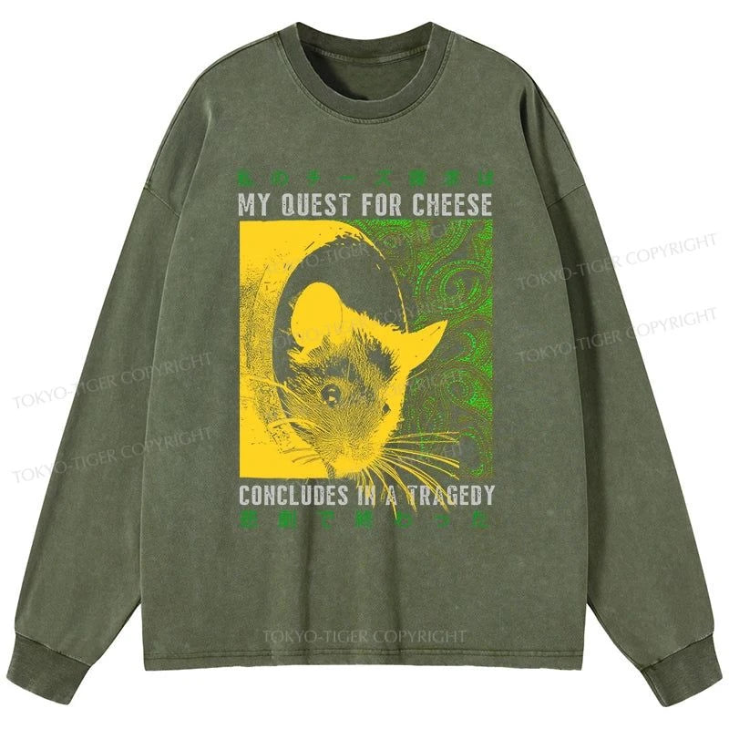 Tokyo-Tiger Mouse Has A Passion For Cheese Washed Long Sleeve T-Shirt