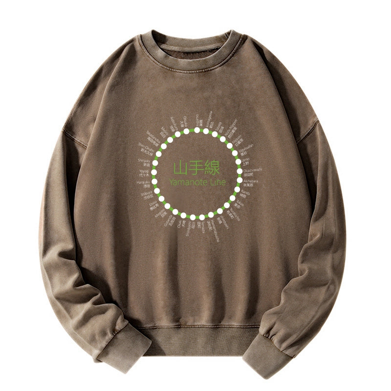 Tokyo-Tiger Yamanote Line Stations Circle Washed Sweatshirt