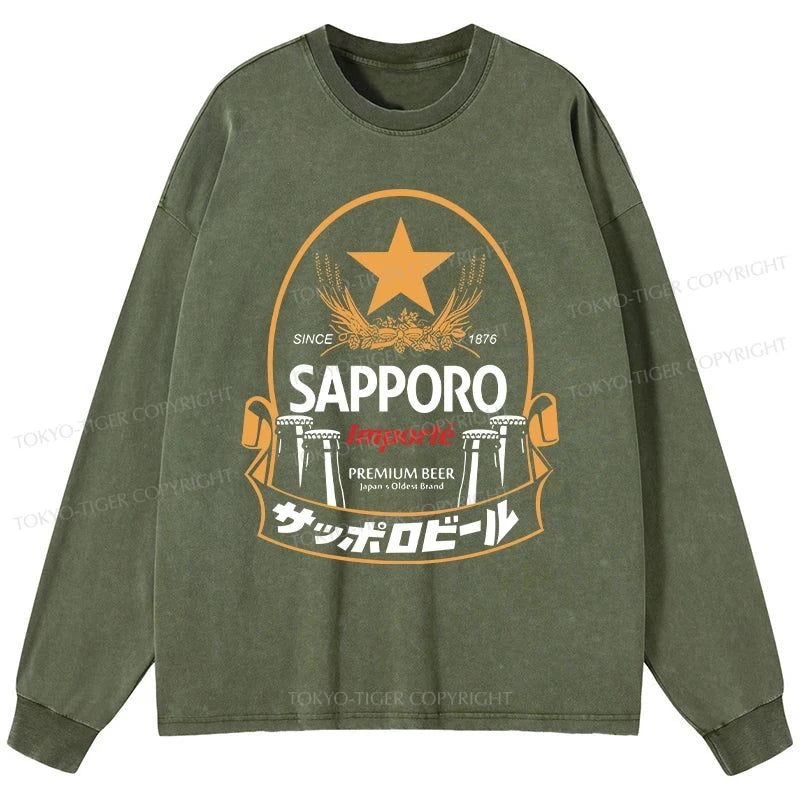 Tokyo-Tiger Sapporo Beer Japanese Memorabilia Washed Long Sleeve T-Shirt