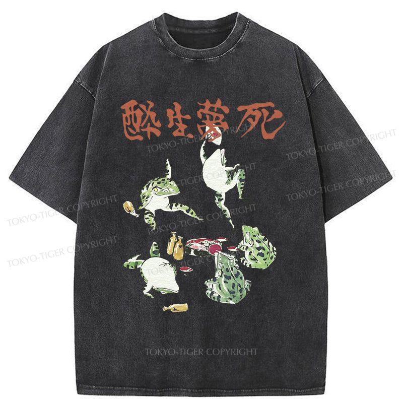 Tokyo-Tiger Japanese Frog Osake Kanji Washed T-Shirt