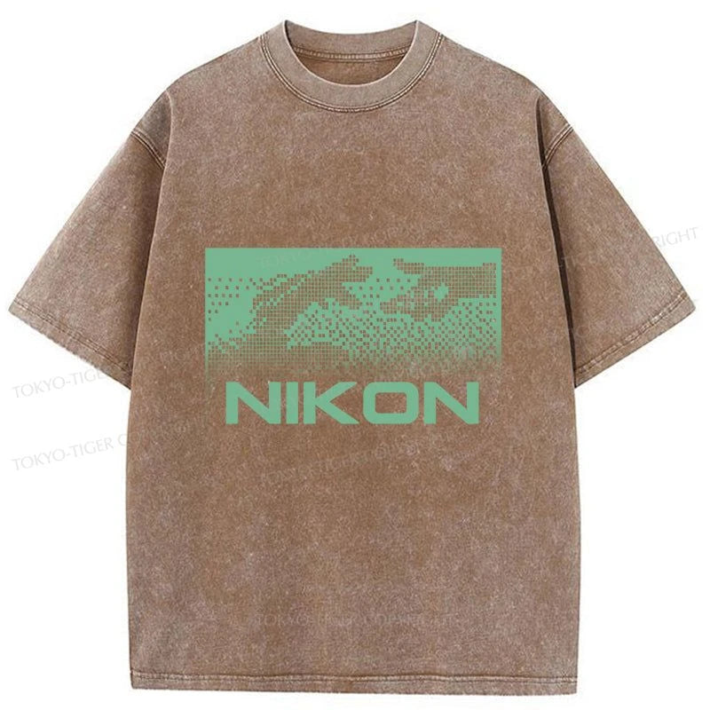 Tokyo-Tiger Nikon Pixel Art Washed T-Shirt